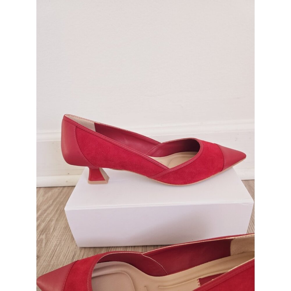 Franco Sarto Pointed Cap Toe Red Kitten Heel Darcy Suede Leather Slip On Shoes 9 - Picture 3 of 11
